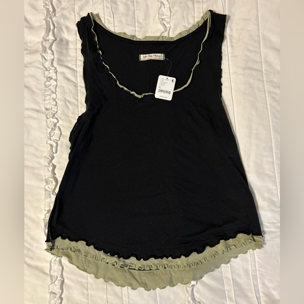 Free People Black and Green Tank Top